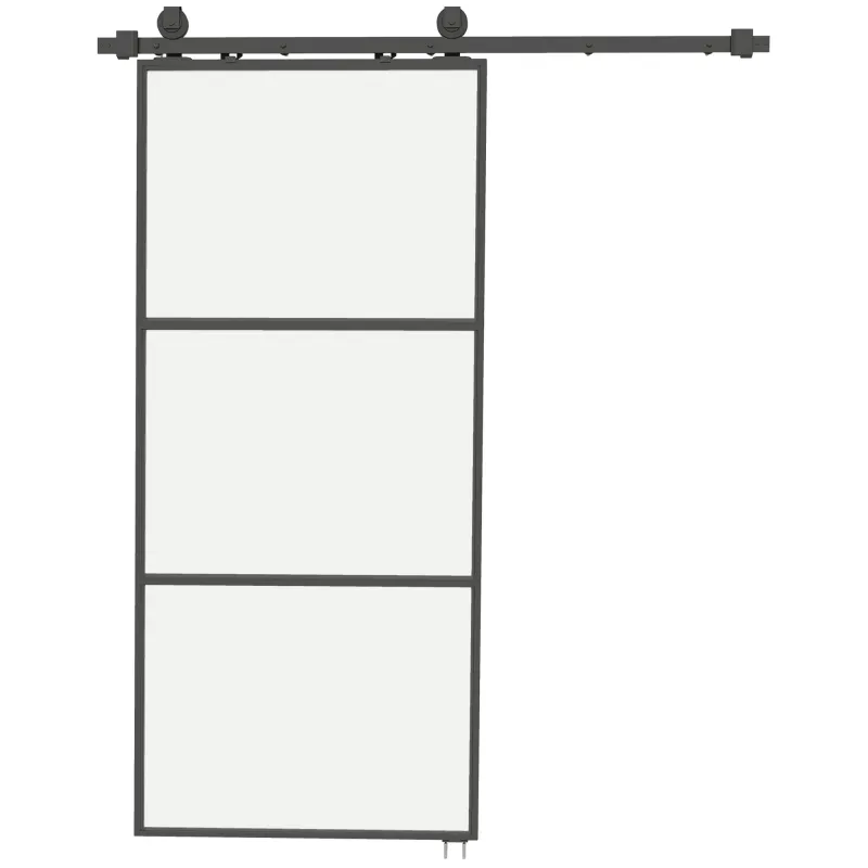 Puerta Corredera de Cristal con Herrajes Mecanismo Cierre Suave para Baño Salón 91,4x203,2 cm Negro