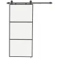 Puerta Corredera de Cristal con Herrajes Mecanismo Cierre Suave para Baño Salón 91,4x203,2 cm Negro