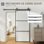 Puerta Corredera de Cristal con Herrajes Mecanismo Cierre Suave para Baño Salón 91,4x203,2 cm Negro
