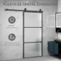 Puerta Corredera de Cristal con Herrajes Mecanismo Cierre Suave para Baño Salón 91,4x203,2 cm Negro