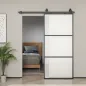 Puerta Corredera de Cristal con Herrajes Mecanismo Cierre Suave para Baño Salón 91,4x203,2 cm Negro