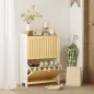 Zapatero Estrecho con 2 Puertas de Bambú con Listones Estantes Ajustables para 12 Pares de Zapatos Blanco y Natural Zapatero Estrecho con 2 Puertas de Bambú con Listones Estantes Ajustables para 12 Pares de Zapatos Blanco y Natural