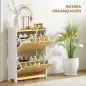 Zapatero Estrecho con 2 Puertas de Bambú con Listones Estantes Ajustables para 12 Pares de Zapatos Blanco y Natural Zapatero Estrecho con 2 Puertas de Bambú con Listones Estantes Ajustables para 12 Pares de Zapatos Blanco y Natural