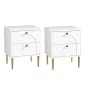 Pack de 2 Mesillas de Noche Dormitorio con 2 Cajones y Patas de Acero Estilo Moderno 40x35x50 cm Blanco