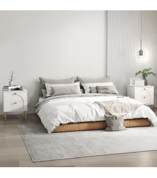 Pack de 2 Mesillas de Noche Dormitorio con 2 Cajones y Patas de Acero Estilo Moderno 40x35x50 cm Blanco