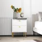 Pack de 2 Mesillas de Noche Dormitorio con 2 Cajones y Patas de Acero Estilo Moderno 40x35x50 cm Blanco