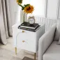 Pack de 2 Mesillas de Noche Dormitorio con 2 Cajones y Patas de Acero Estilo Moderno 40x35x50 cm Blanco