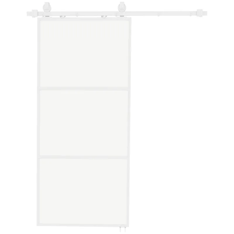 Puerta Corredera de Cristal con Herrajes Mecanismo Cierre Suave para Baño Salón 91,4x203,2 cm Blanco