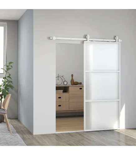 Puerta Corredera de Cristal con Herrajes Mecanismo Cierre Suave para Baño Salón 91,4x203,2 cm Blanco