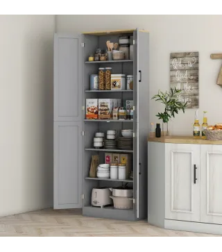 Alacena de Cocina Armario de Almacenaje Multifuncional con 4 Puertas y Estantes Ajustables 60x30x171 cm Gris