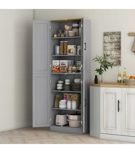 Alacena de Cocina Armario de Almacenaje Multifuncional con 4 Puertas y Estantes Ajustables 60x30x171 cm Gris