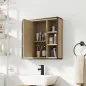Armario de Baño con Espejo Estante Ajustable y 6 Compartimentos Abiertos 60x16x58,5 cm Roble