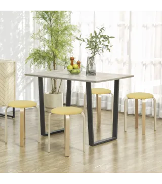 Juego de 4 Taburetes Redondos de Madera Apilables con Asiento Acolchado para Cocina Comedor Dormitorio Amarillo
