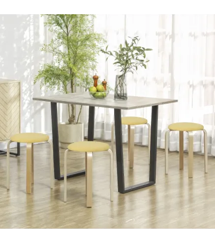 Juego de 4 Taburetes Redondos de Madera Apilables con Asiento Acolchado para Cocina Comedor Dormitorio Amarillo