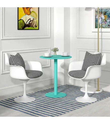 Mesa de Comedor Redonda para 2 Personas Mesa de Cocina de Acero para Interior y Exterior Ø60x72 cm Verde