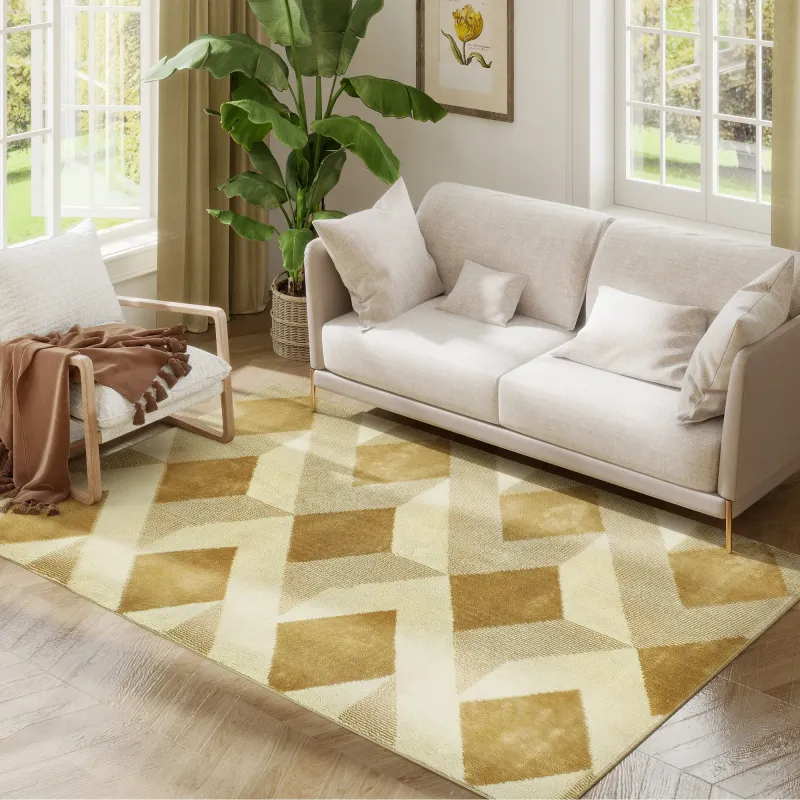 Alfombra Lavable en Lavadora Pelo Corto 170x120 cm Estilo Moderno Tapete para Sala de Estar Dormitorio Comedor Crema