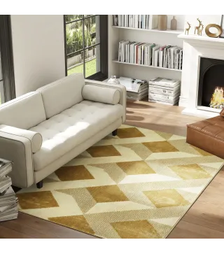 Alfombra Lavable en Lavadora Pelo Corto 170x120 cm Estilo Moderno Tapete para Sala de Estar Dormitorio Comedor Crema