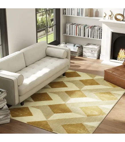 Alfombra Lavable en Lavadora Pelo Corto 170x120 cm Estilo Moderno Tapete para Sala de Estar Dormitorio Comedor Crema