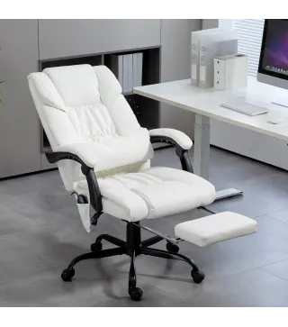 Silla de Oficina con Masaje de 6 Puntos Respaldo Alto Reclinable Altura Ajustable Reposapiés y Mando a Distancia Blanco