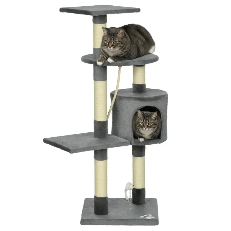 Rascador para Gatos Altura 116 cm Árbol para Gatos con Postes de Sisal Cueva Plataformas y Juguetes Gris Oscuro