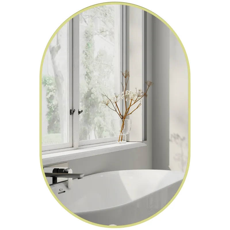 Espejo de Baño Ovalado 60x90 cm Espejo Decorativo de Pared con Marco de Aluminio para Salón Horizontal o Vertical Dorado