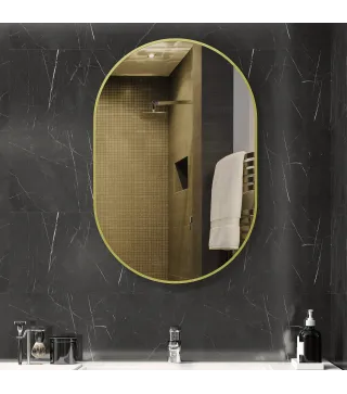 Espejo de Baño Ovalado 60x90 cm Espejo Decorativo de Pared con Marco de Aluminio para Salón Horizontal o Vertical Dorado