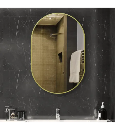 Espejo de Baño Ovalado 60x90 cm Espejo Decorativo de Pared con Marco de Aluminio para Salón Horizontal o Vertical Dorado