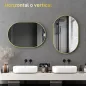 Espejo de Baño Ovalado 60x90 cm Espejo Decorativo de Pared con Marco de Aluminio para Salón Horizontal o Vertical Dorado