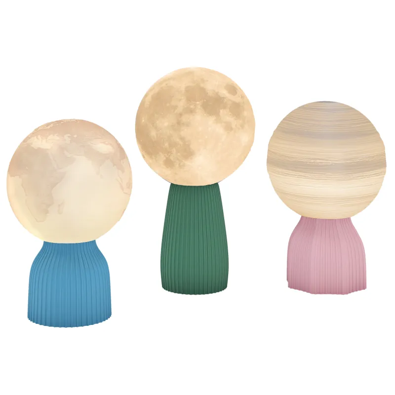 Juego de 3 Lámparas de Mesita de Noche 3D con 3 Colores Brillo Ajustable en 10 Niveles Conexión USB Blanco