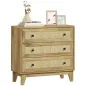 Cómoda con 3 Cajones Cajonera de Madera con Frontales de Ratán Estilo Cannage para Dormitorio 80x35x76 cm Natural