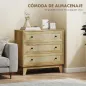 Cómoda con 3 Cajones Cajonera de Madera con Frontales de Ratán Estilo Cannage para Dormitorio 80x35x76 cm Natural