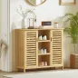 Armario de Almacenaje con 2 Puertas de Bambú de Lamas Estantes y Compartimentos Abiertos 100x33x86 cm Natural