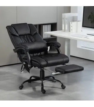 Silla de Oficina con Masaje de 6 Puntos Respaldo Alto Reclinable Altura Ajustable Reposapiés y Mando a Distancia Negro