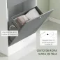 Armario de Baño con Cesto Ropa Sucia Espejo Cajón Compartimentos y Estantes Ajustables 62x28,3x181 cm Blanco y Gris