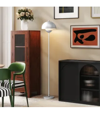 Lámpara de Pie para Salón Moderna con Pantalla de Cuenco Interruptor de Pie Casquillo E27 Sin Bombilla Ø30x155 cm Plata