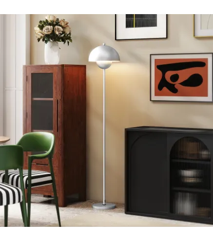 Lámpara de Pie para Salón Moderna con Pantalla de Cuenco Interruptor de Pie Casquillo E27 Sin Bombilla Ø30x155 cm Plata