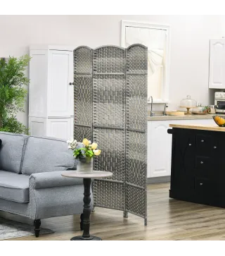 Separador de Ambientes de 3 Paneles Biombo Plegable 135x180 cm Pantalla de Privacidad de Polipropileno Gris Mixto
