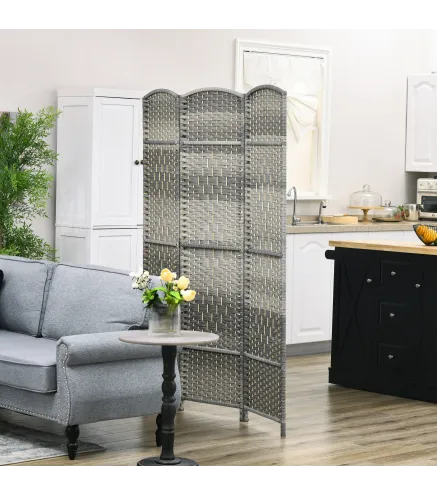 Separador de Ambientes de 3 Paneles Biombo Plegable 135x180 cm Pantalla de Privacidad de Polipropileno Gris Mixto