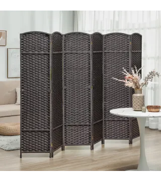 Biombo Separador de Ambientes de 6 Paneles Biombo Plegable 240x170 cm para Salón Dormitorio Oficina Marrón