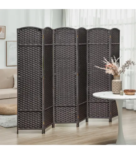 Biombo Separador de Ambientes de 6 Paneles Biombo Plegable 240x170 cm para Salón Dormitorio Oficina Marrón