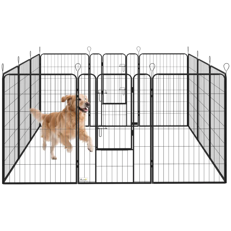 Parque para Perros de 12 Paneles con 2 Puertas Corralito para Perros para Exterior Interior de Acero 80x120 cm Negro