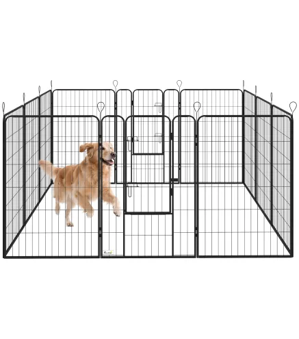 Parque para Perros de 12 Paneles con 2 Puertas Corralito para Perros para Exterior Interior de Acero 80x120 cm Negro