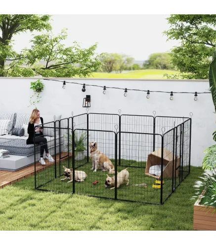 Parque para Perros de 12 Paneles con 2 Puertas Corralito para Perros para Exterior Interior de Acero 80x120 cm Negro