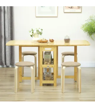 Juego de 4 Taburetes Redondos de Madera Apilables con Asiento Acolchado para Cocina Comedor Dormitorio Caqui
