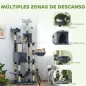 Árbol Rascador para Gatos Grande Altura 206 cm con Múltiples Niveles Cuevas Bolas Colgantes y Hamacas Gris Oscuro