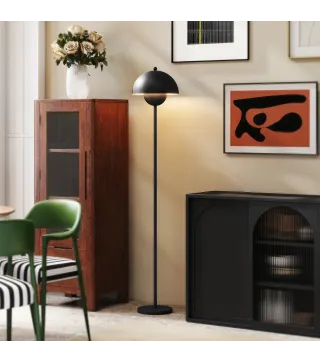 Lámpara de Pie para Salón Moderna con Pantalla de Cuenco Interruptor de Pie Casquillo E27 Sin Bombilla Ø30x155 cm Negro