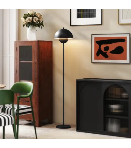 Lámpara de Pie para Salón Moderna con Pantalla de Cuenco Interruptor de Pie Casquillo E27 Sin Bombilla Ø30x155 cm Negro