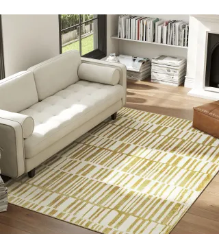 Alfombra Salón 170x120 cm Lavable en Lavadora Pelo Corto Estilo Moderno Tapete para Sala de Estar Dormitorio Crema