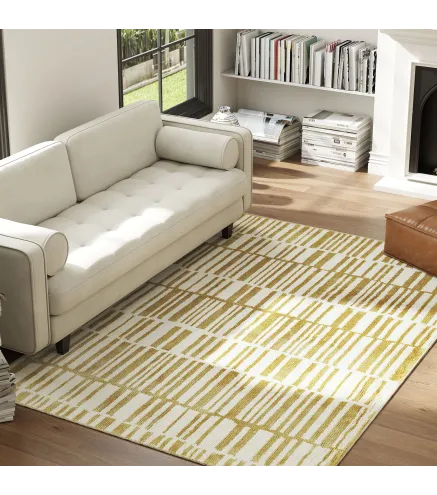 Alfombra Salón 170x120 cm Lavable en Lavadora Pelo Corto Estilo Moderno Tapete para Sala de Estar Dormitorio Crema