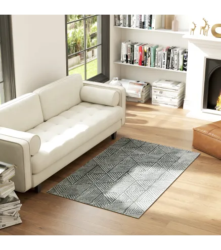 Alfombra Salón 170x120 cm Lavable en Lavadora Pelo Corto Estilo Moderno Tapete para Sala de Estar Dormitorio Gris Oscuro